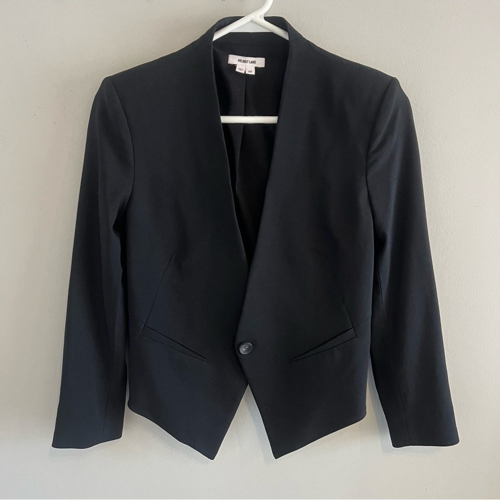 Helmet Lang Black Structured Wool Tuxedo Blazer.